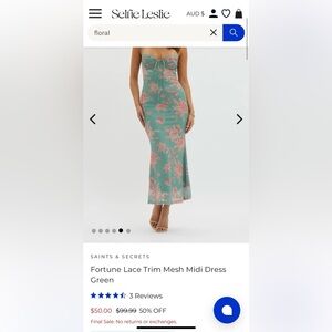 Saints & Secrets Floral Lace Trim Maxi Dress in Green and Pink